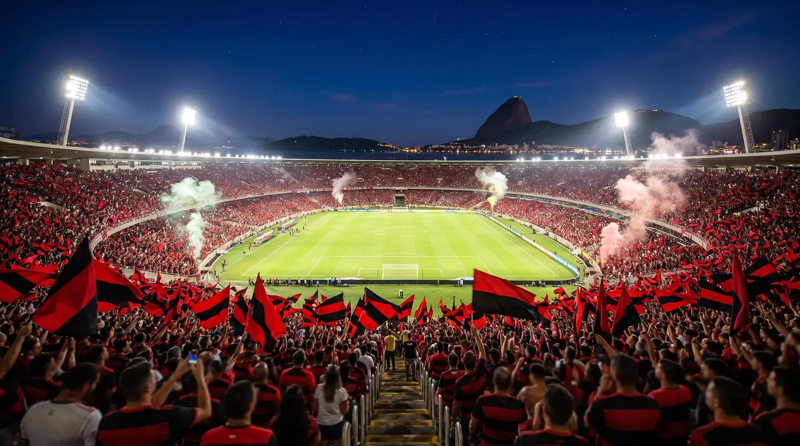 Stadium atmosphere at the Maracana on a Brasileirao night in Rio de Janeiro
